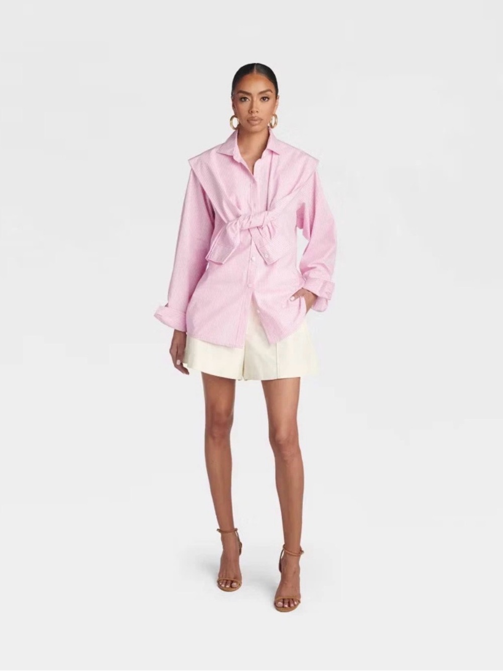 KBB by KAHLANA 'The Double Layer Button-Down Shirt' - Pink Striped